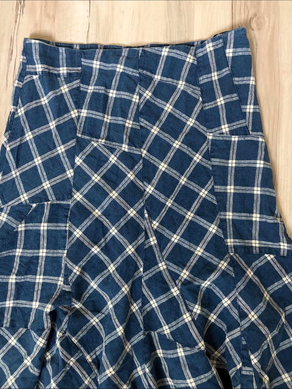 VTG Lauren Ralph Lauren Blue Patchwork Plaid Midi Skirt - Picture 10 of 15